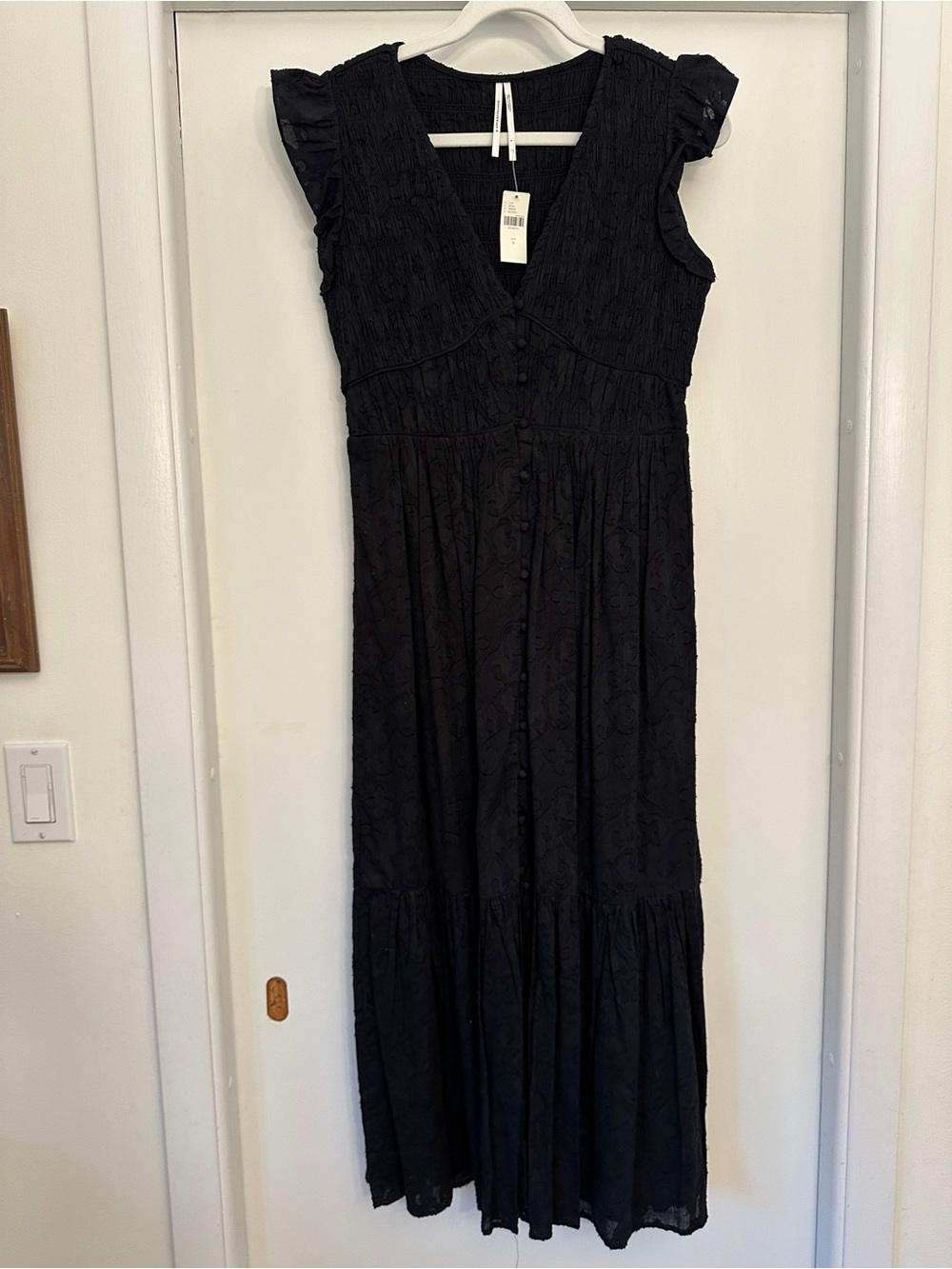 Anthropologie Black V-Neck Button-Front Maxi Dress